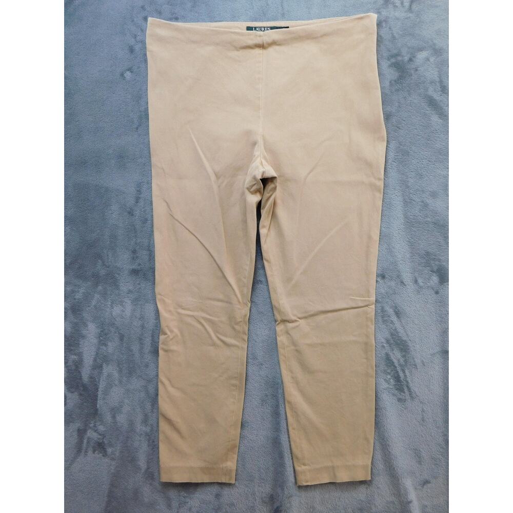Lauren Ralph Lauren Pants Womens 12 Beige Stretch Side Zip Tapered Twill Ankle